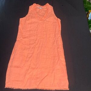 Tommy Bahama Two Palms Ruffle Linen Shift Dress Size XS/Pockets peach color B9